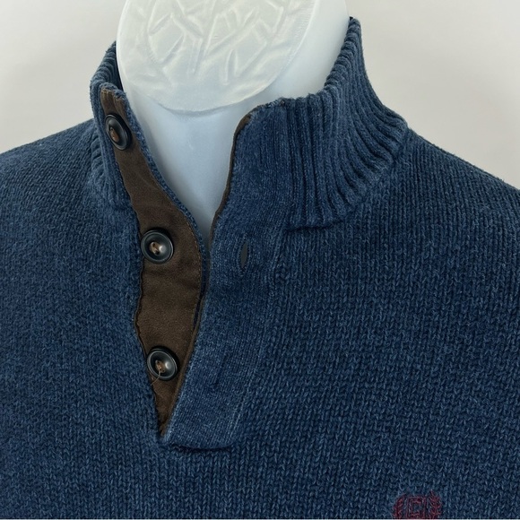 Chaps Ralph Lauren Sweater Mens Medium 3 Button Dark Blue Cotton Long Sleeve - Picture 3 of 8